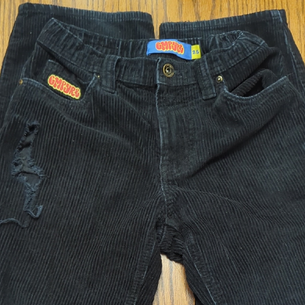 Empyre Black Corduroy Pants with Patch Detail